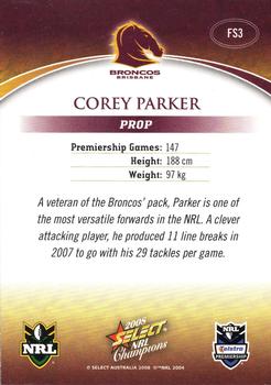 2008 Select NRL Champions - Gold Foil Signatures #FS3 Corey Parker Back